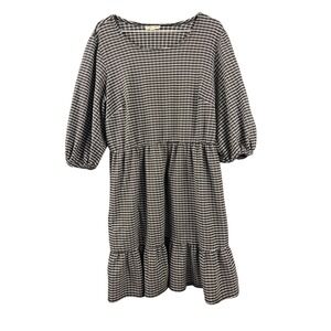 52seven Black White Gingham Check Tiered Ruffle Sleeve Midi Dress Size L